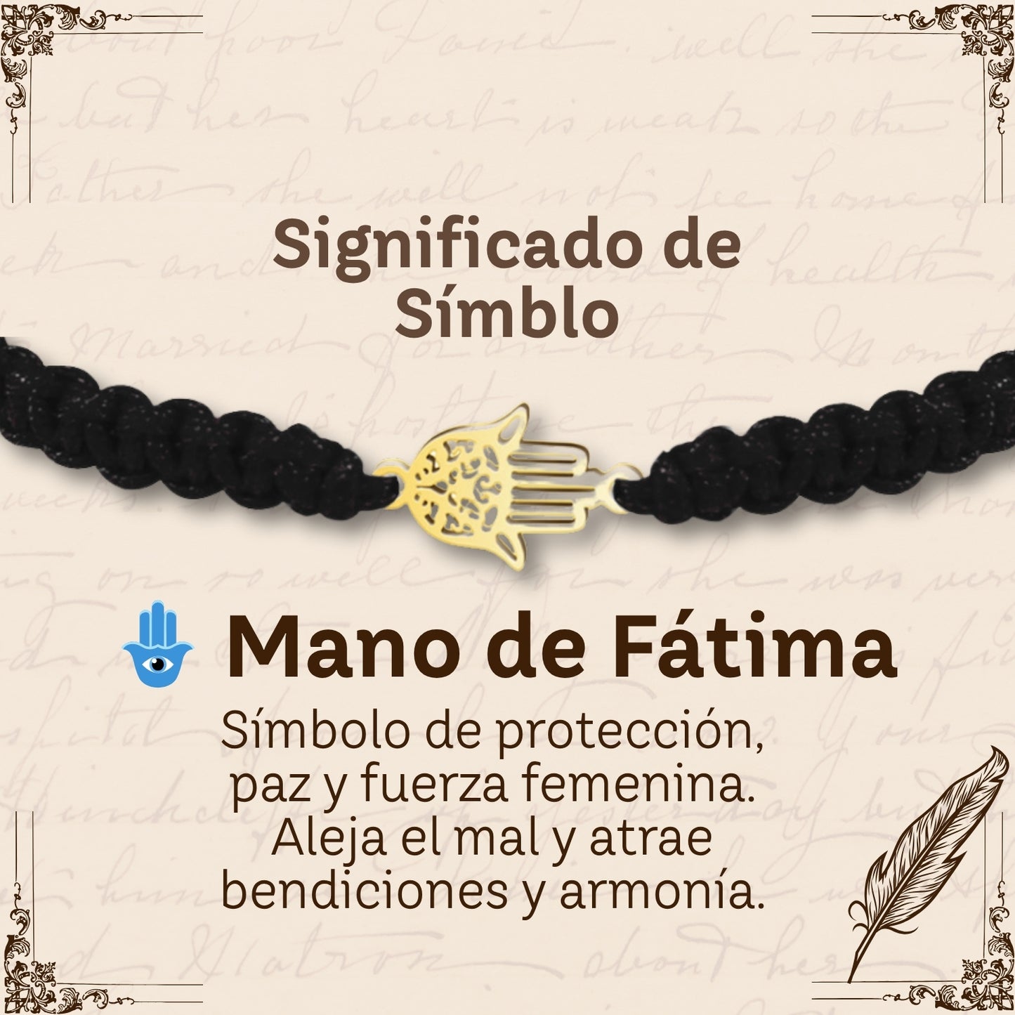 Pulsera Hilo Destino Negro-Mano Fatima Dorado