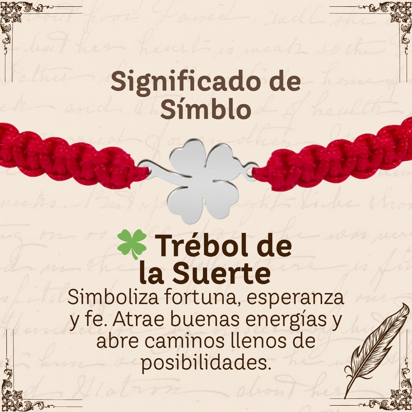 Pulsera Hilo Destino Rojo-Trebol cuatro Hojas Plateado