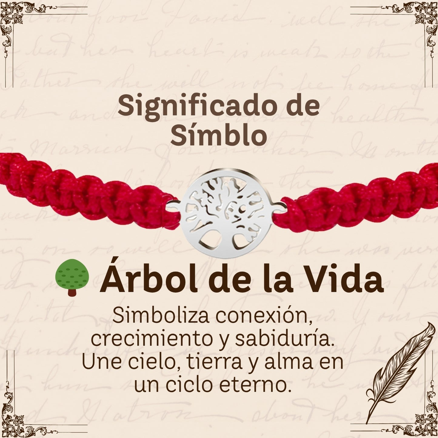 Pulsera Hilo Destino Rojo-Arbol de Vida Plateado