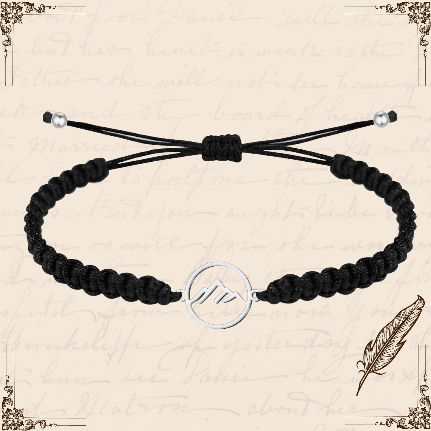Pulsera Hilo Destino con Montaña Acero Plateado