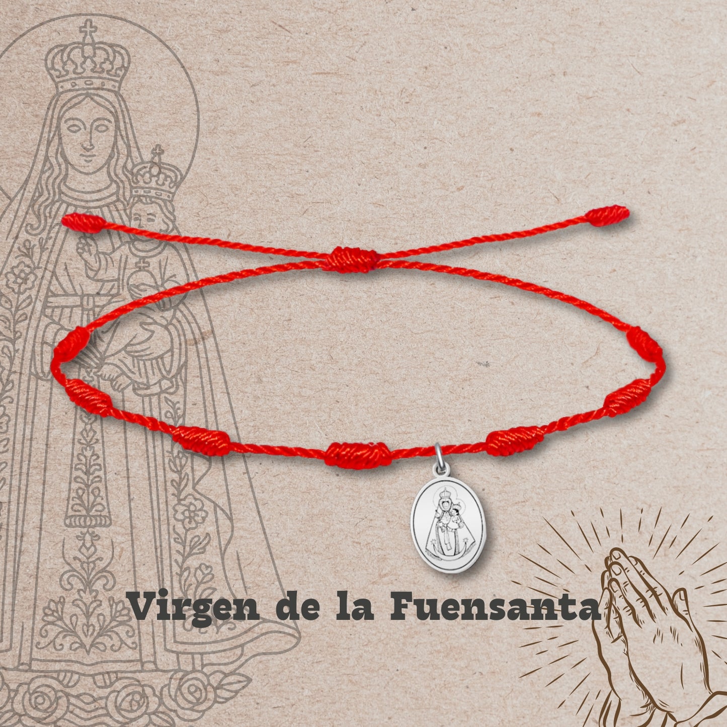 Pulsera 7 nudos con Virgen de la Fuensanta Acero Plateado