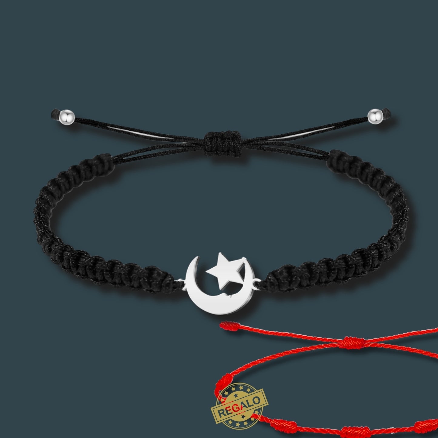 ✨Pulsera de Hilo Trenzado Hecha a Mano 🧵 con Amuleto de Suerte y Protección 🍀 Acero Inoxidable 💎 ¡Incluye Pulsera 7 Nudos de Regalo! 🎁