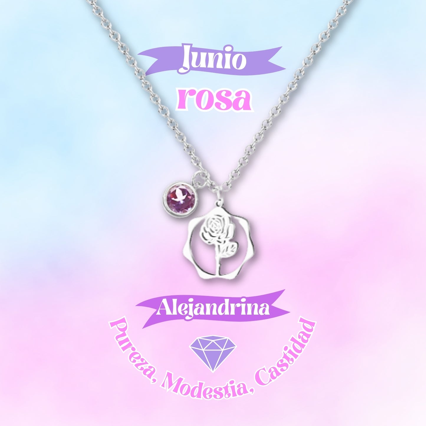 ✨Colgante Piedra y Flor de Nacimiento💐|Corconita con Significado🌈|Acero Inoxidable + Tarjeta + Caja Regalo🎁|Incluye Pulsera 7 Nudos de Protección🔮