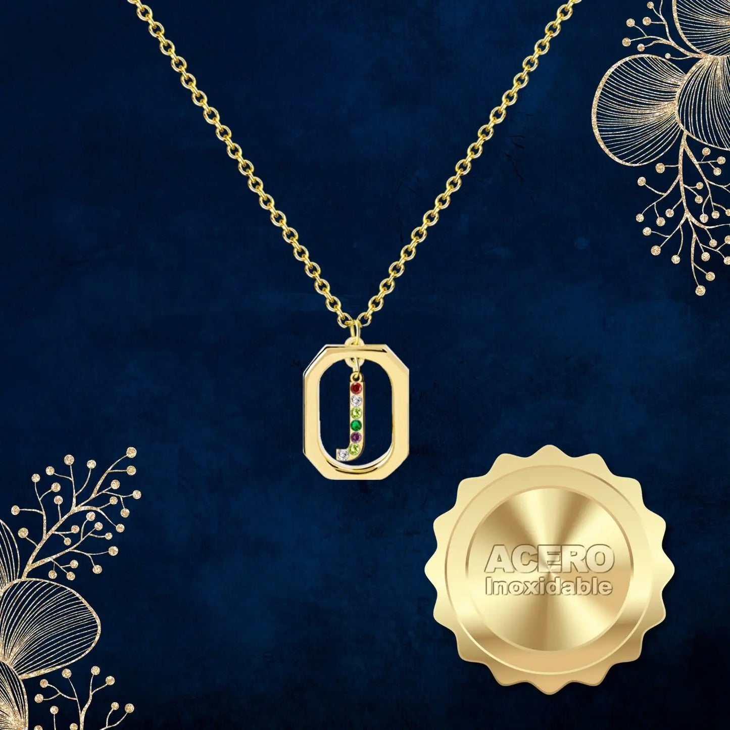 Colgante Letra Inicial J Acero con Circonita color Dorado - cotigo