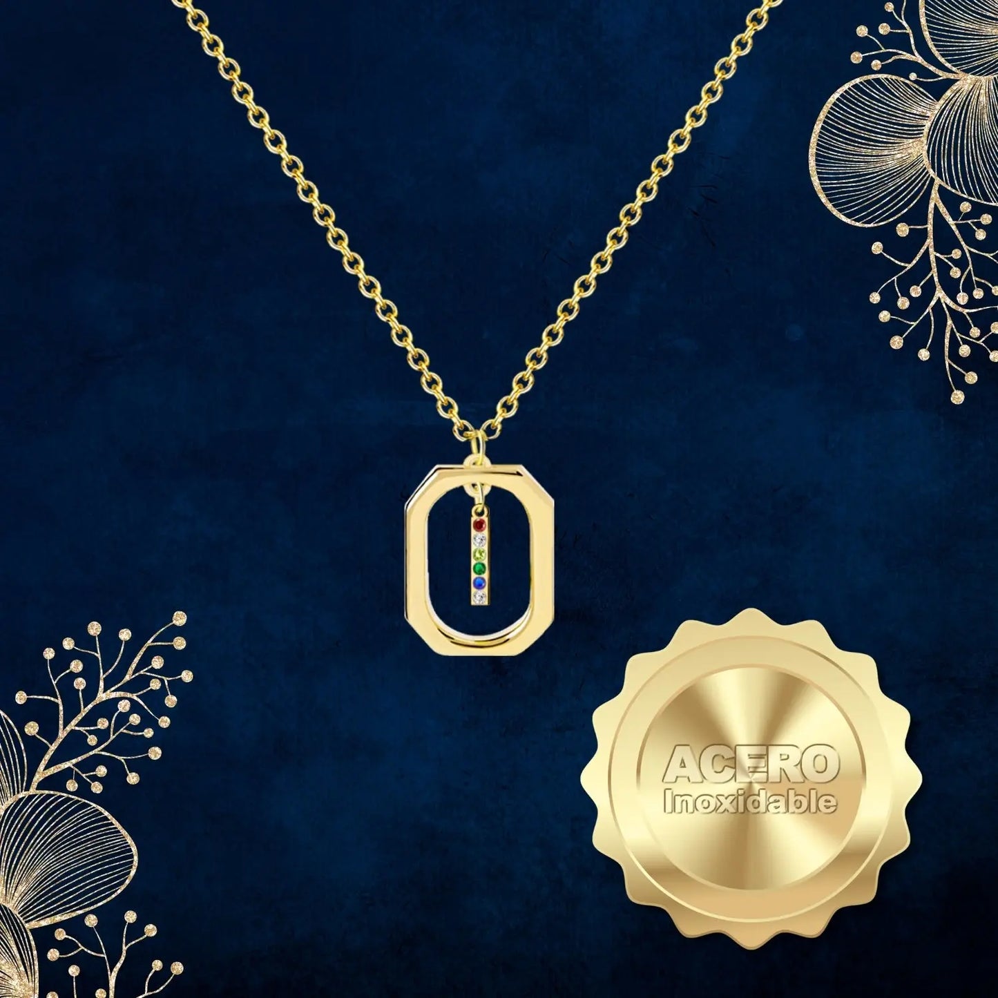 Colgante Letra Inicial I Acero con Circonita color Dorado - cotigo