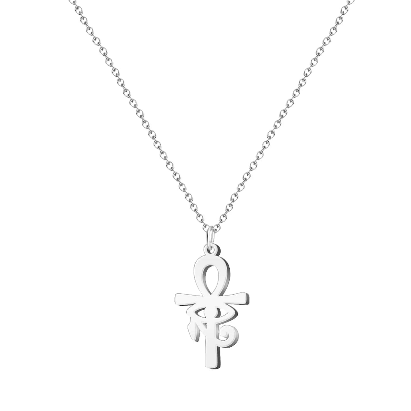 Collar Cruz Egipcia con Ojo Acero inoxidable color Plateado - cotigo