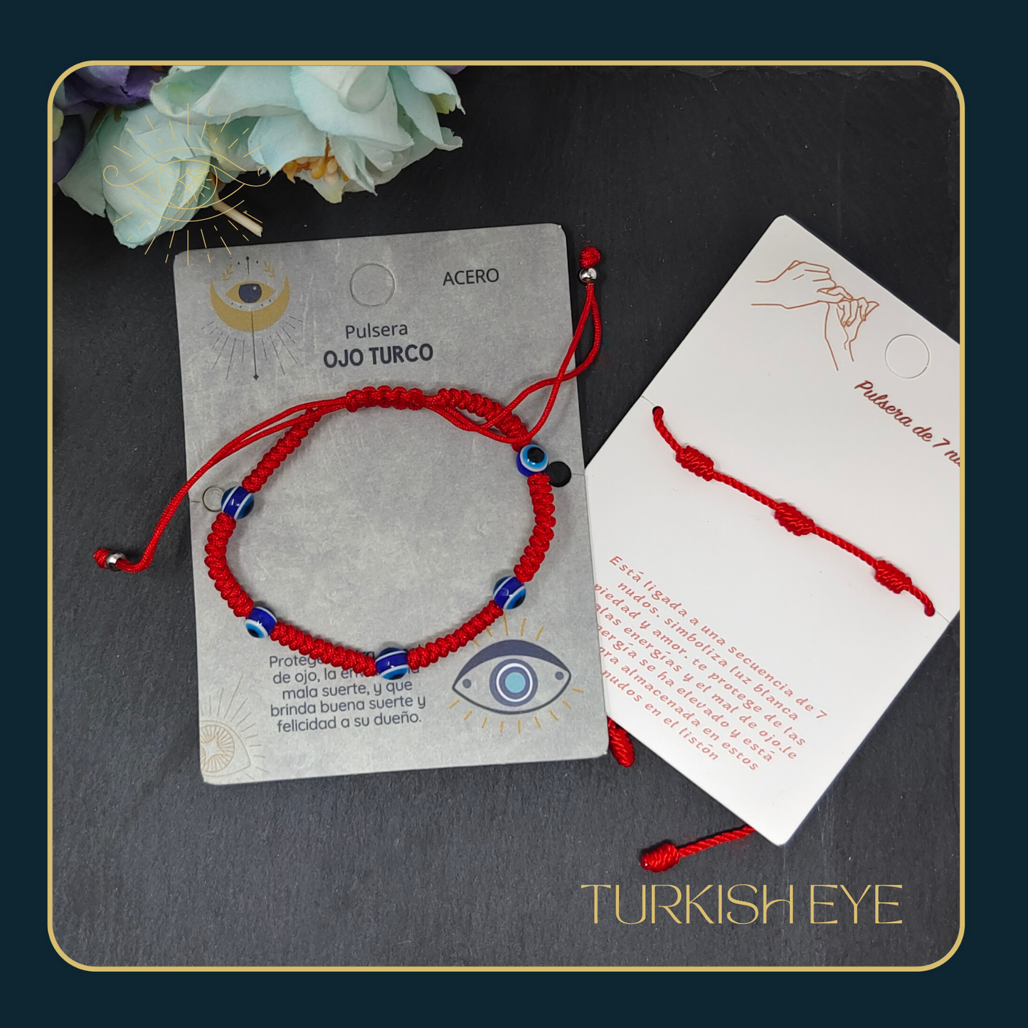 Pulsera Ojo turco Acero con Cordon Rojo