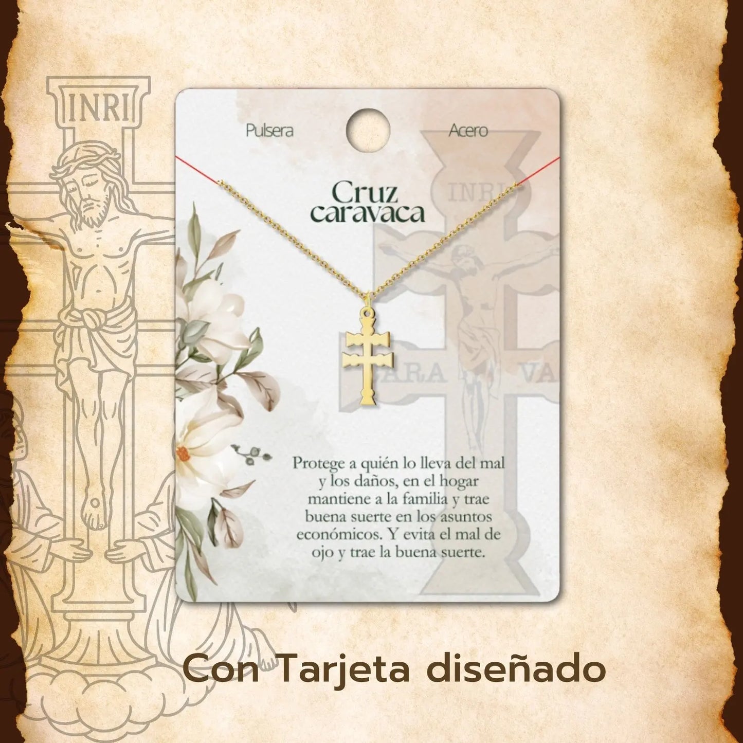 Collar Cruz de Caravaca en Acero Dorado - cotigo