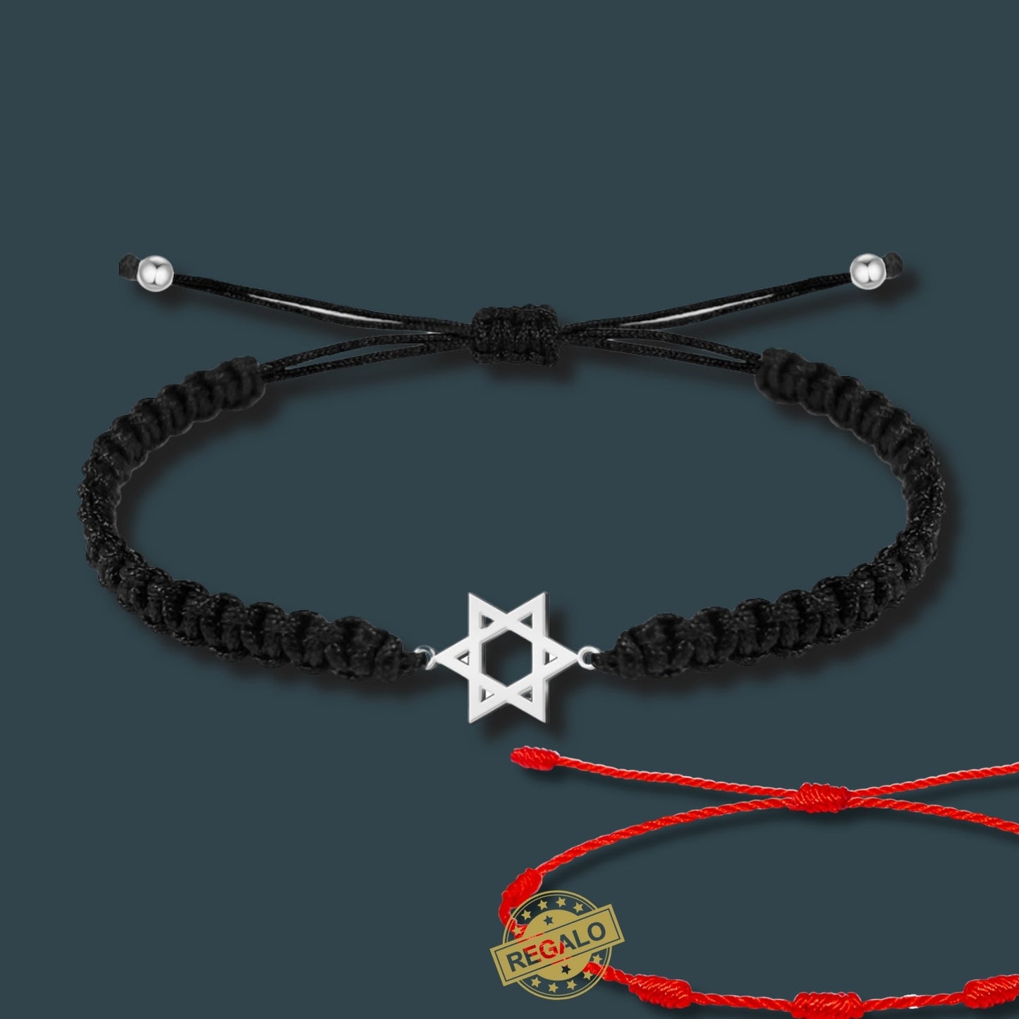 ✨Pulsera de Hilo Trenzado Hecha a Mano 🧵 con Amuleto de Suerte y Protección 🍀 Acero Inoxidable 💎 ¡Incluye Pulsera 7 Nudos de Regalo! 🎁