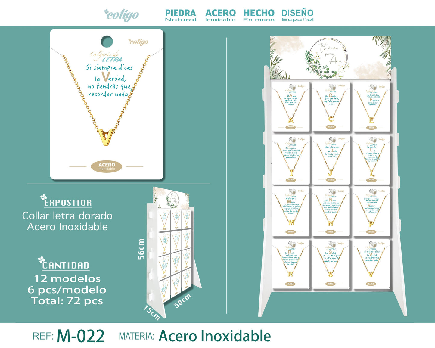 COLLAR LETRA DORADO ACERO INOXIDABLE