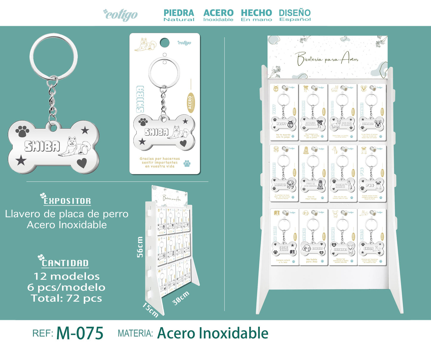 Llavero de placa de perro Acero Inox