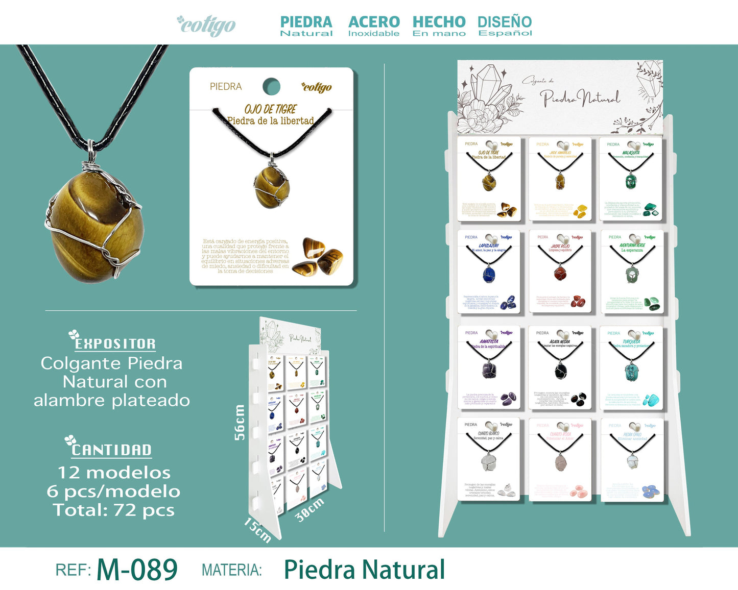 Colgante Piedra Natural con Alambre Plateado