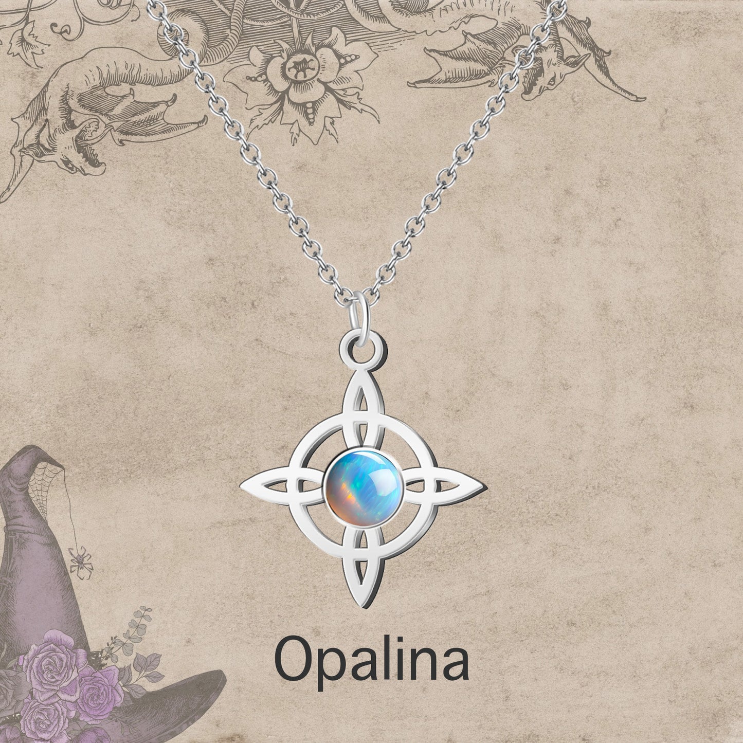 Colgante Nudo bruja Acero con Opalina