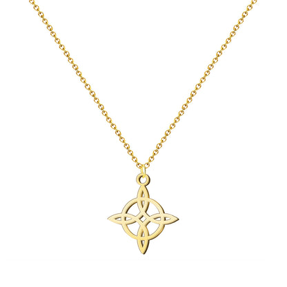 Colgante Nudo Bruja en Acero Inoxidable 💎 Amuleto contra el Mal de Ojo 🧿 Collar de Suerte para Mujer y Hombre + Pulsera 7 Nudos de Regalo 🎁 con Tarjeta Diseñada