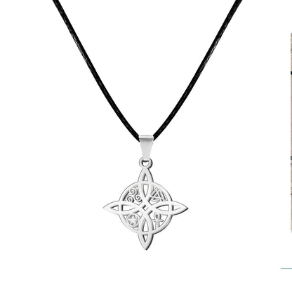 Colgante Nudo Bruja en Acero Inoxidable 💎 Amuleto contra el Mal de Ojo 🧿 Collar de Suerte para Mujer y Hombre + Pulsera 7 Nudos de Regalo 🎁 con Tarjeta Diseñada