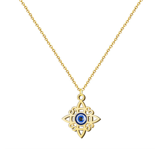 Colgante Nudo bruja con Ojo de Turco, Acero Inoxidable color Dorado