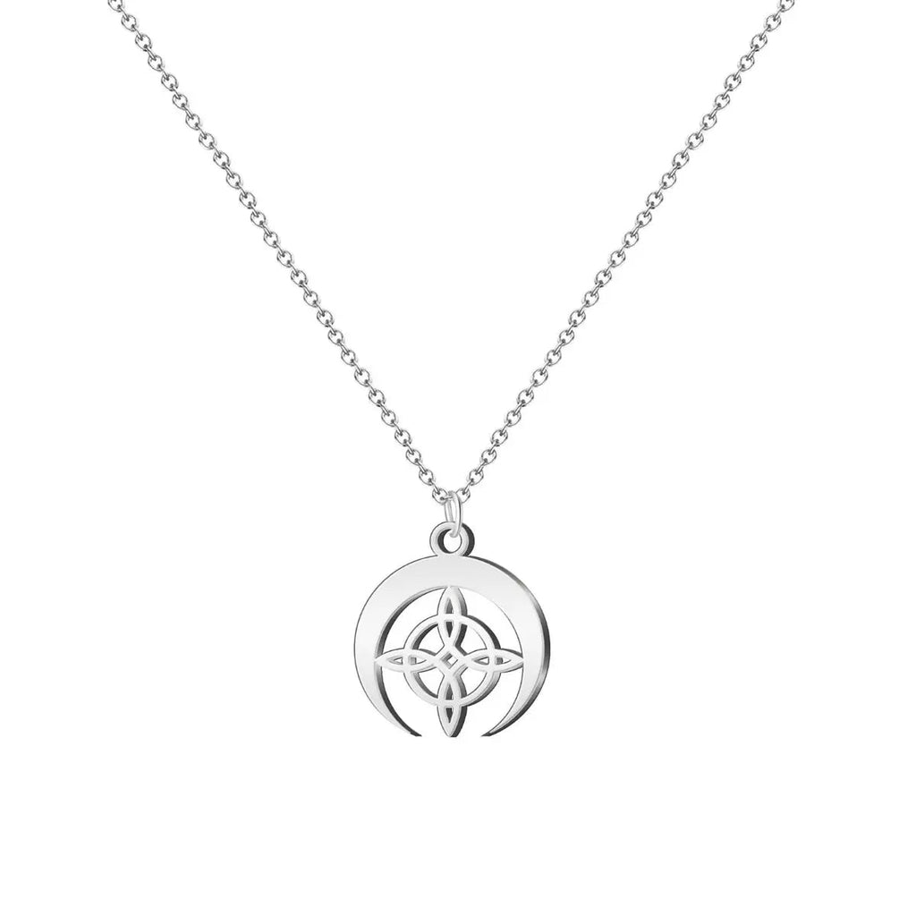 Collar Nudo de Bruja con Luna en acero plateado