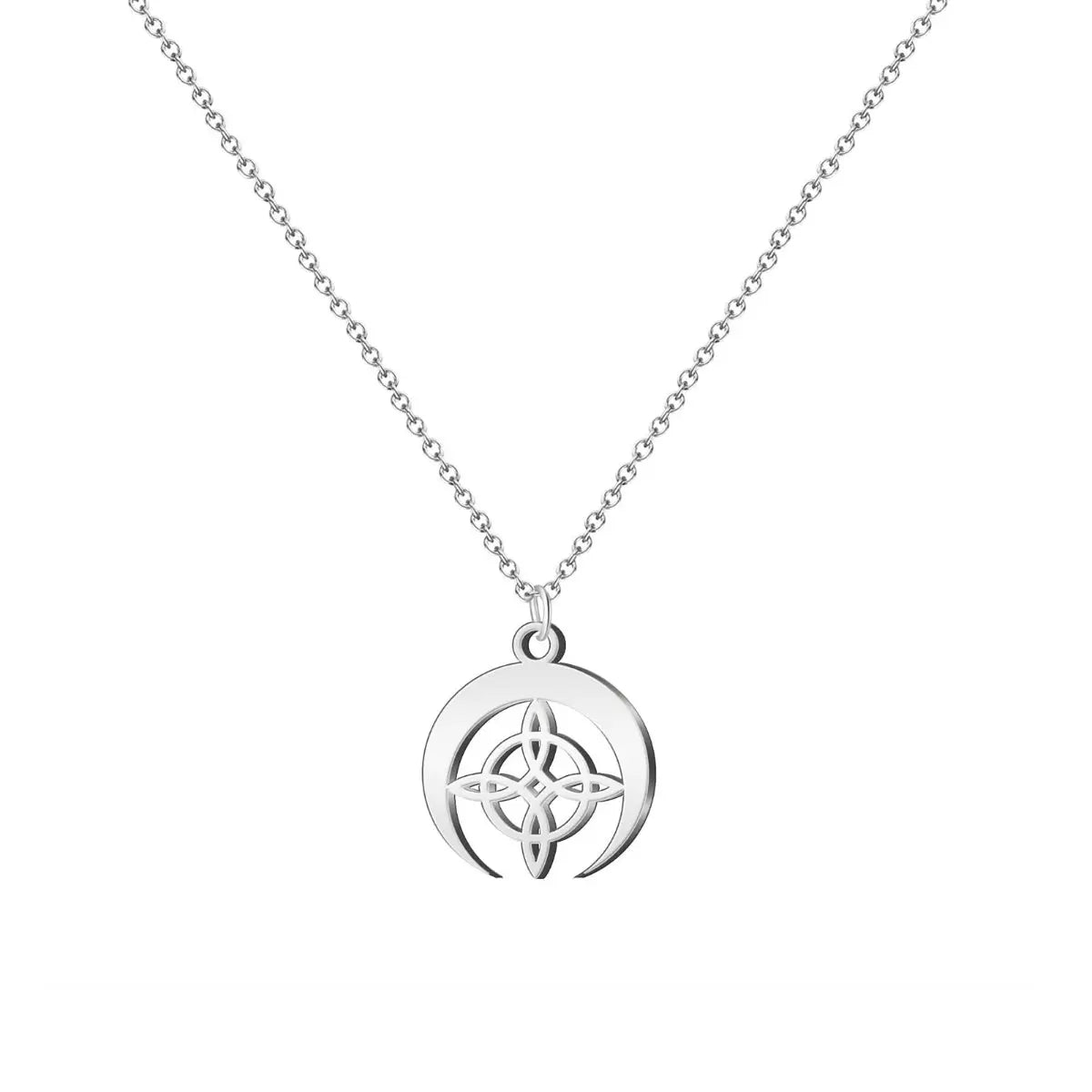 Collar Nudo de Bruja con Luna en acero plateado