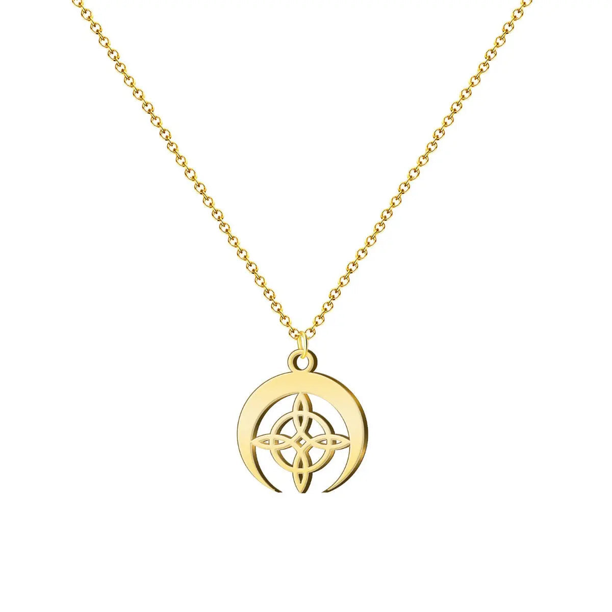 Collar Nudo de Bruja con Luna en acero dorado