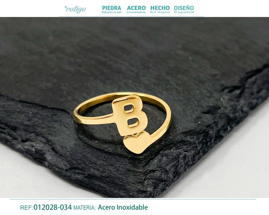 Anillo Acero letra B color Dorado