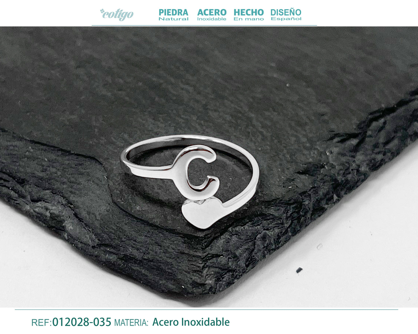 Anillo Acero Letra C color plateado