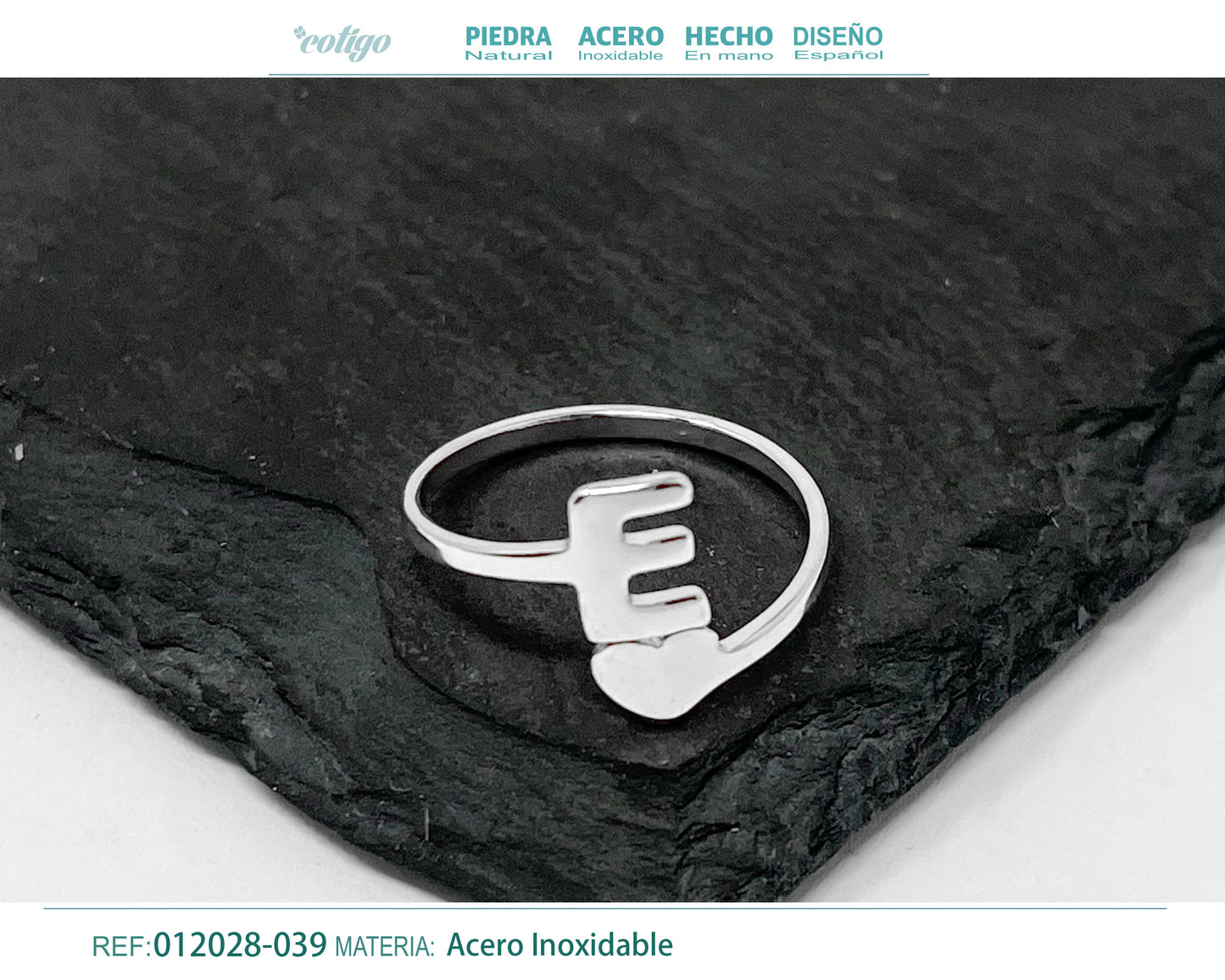 Anillo Acero Letra E color plateado