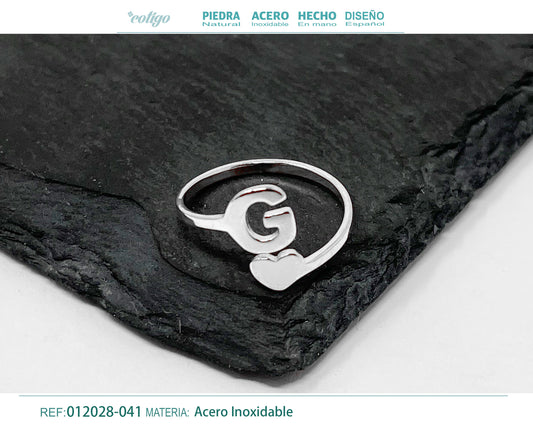 Anillo Acero Letra G color plateado