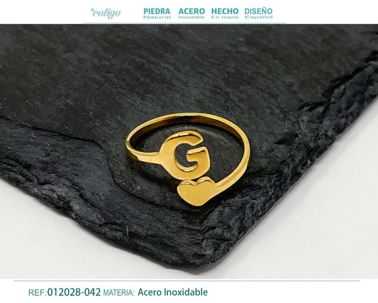 Anillo Acero letra G color Dorado