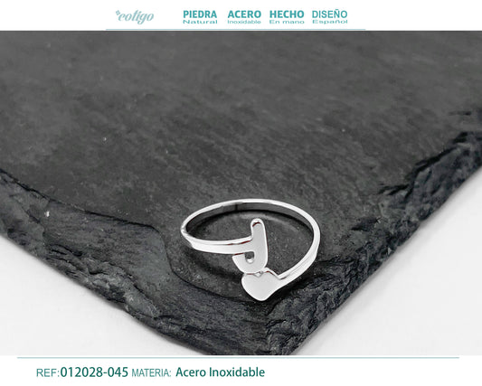Anillo Acero Letra J color plateado