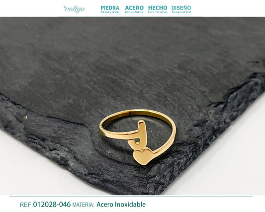 Anillo Acero letra J color Dorado