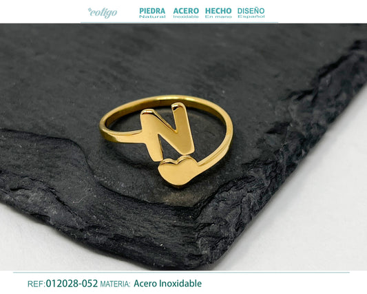 Anillo Acero letra N color Dorado