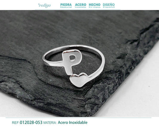 Anillo Acero Letra P color plateado