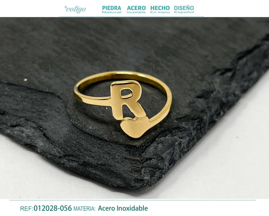 Anillo Acero letra R color Dorado