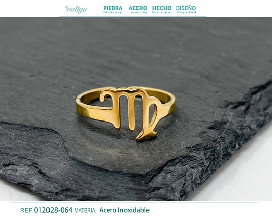 Anillo Acero zodiaco color Dorado