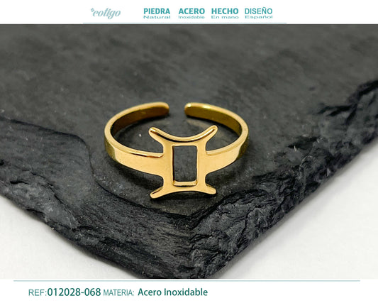 Anillo Acero zodiaco color Dorado