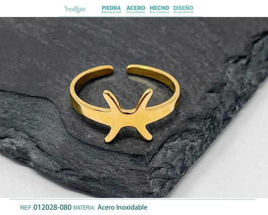 Anillo Acero zodiaco color Dorado
