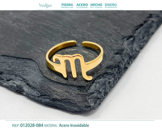 Anillo Acero zodiaco color Dorado