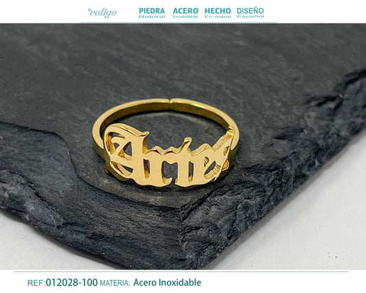Anillo Acero zodiaco color Dorado