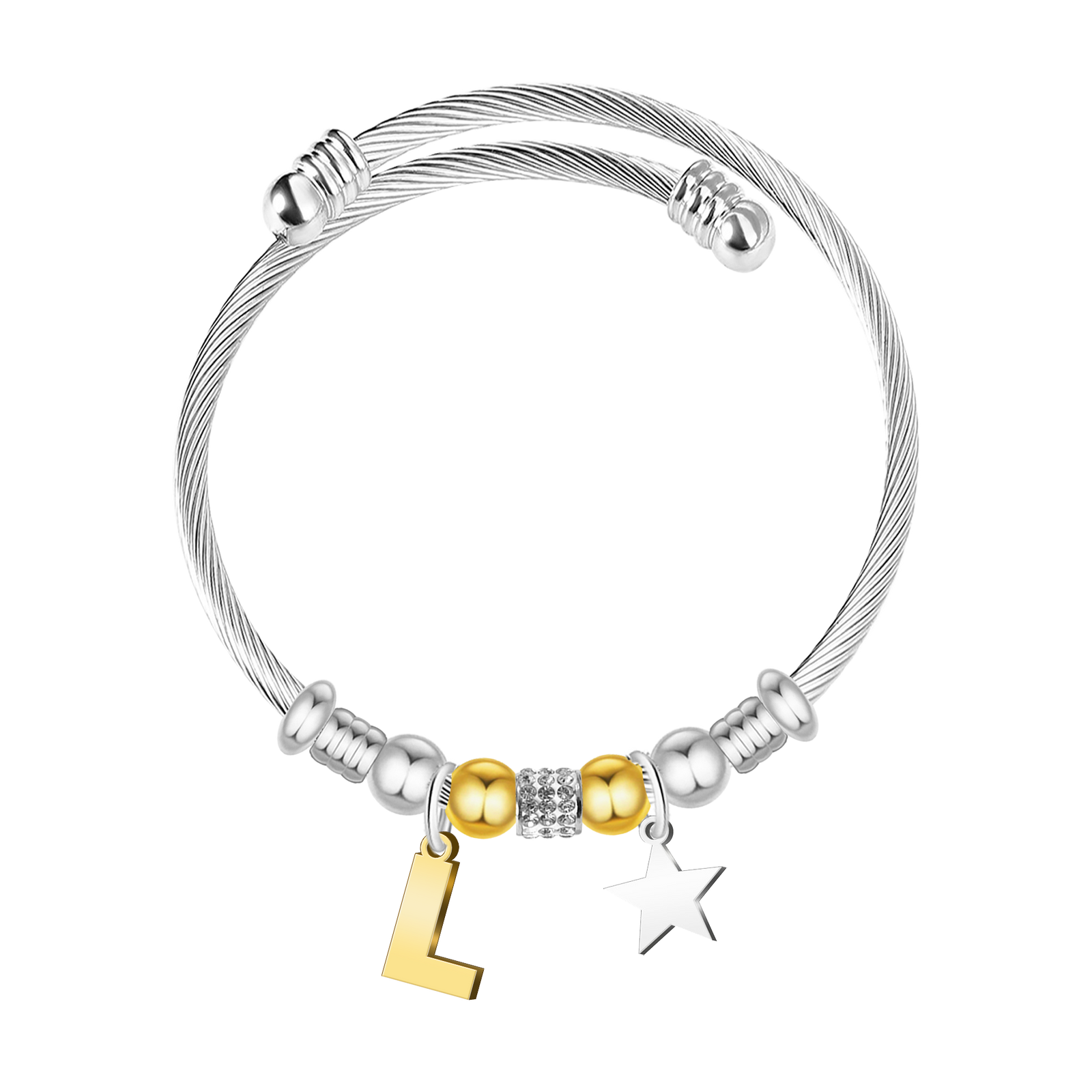 Brazalete de Letra Inicial en Acero textura