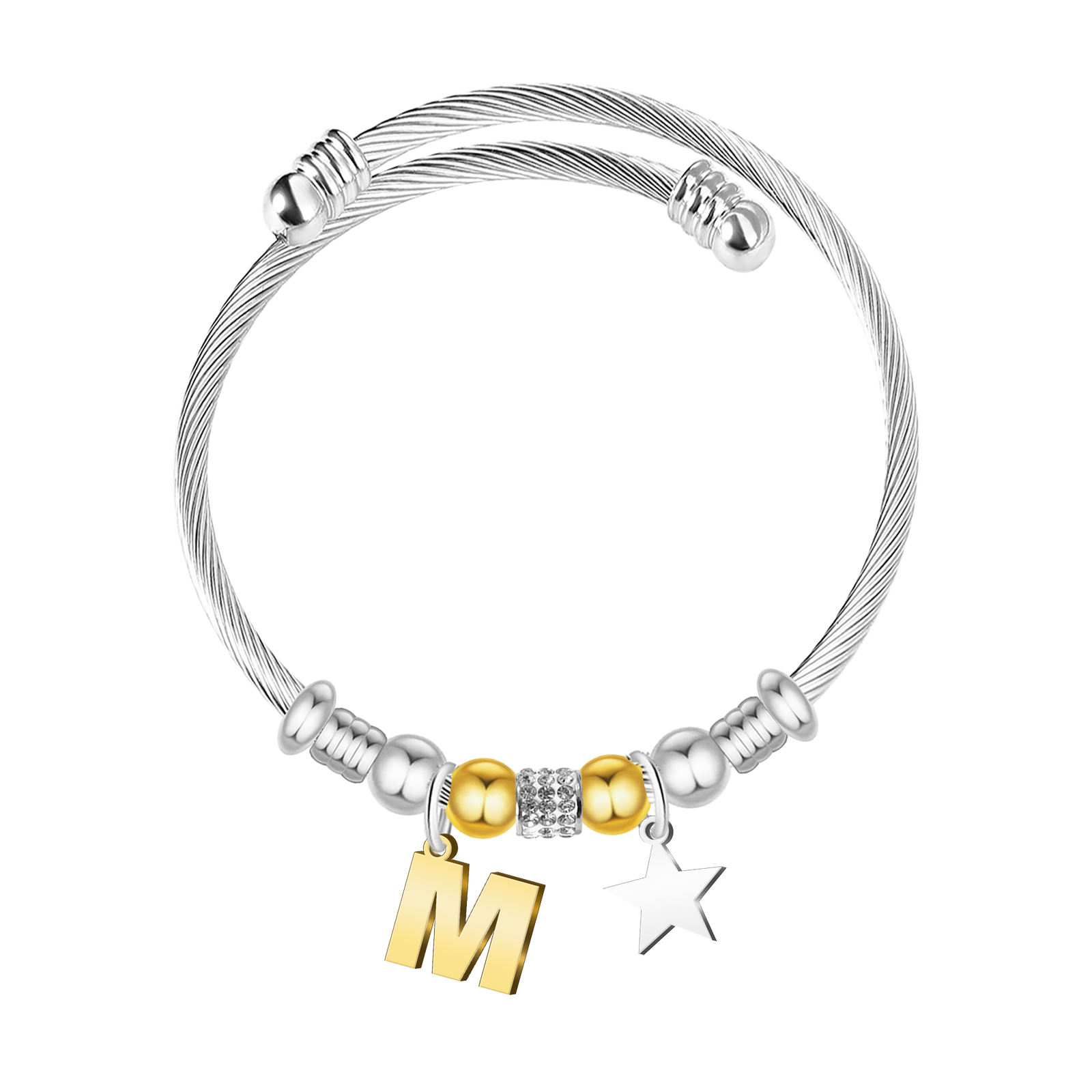 Brazalete de Letra Inicial en Acero textura