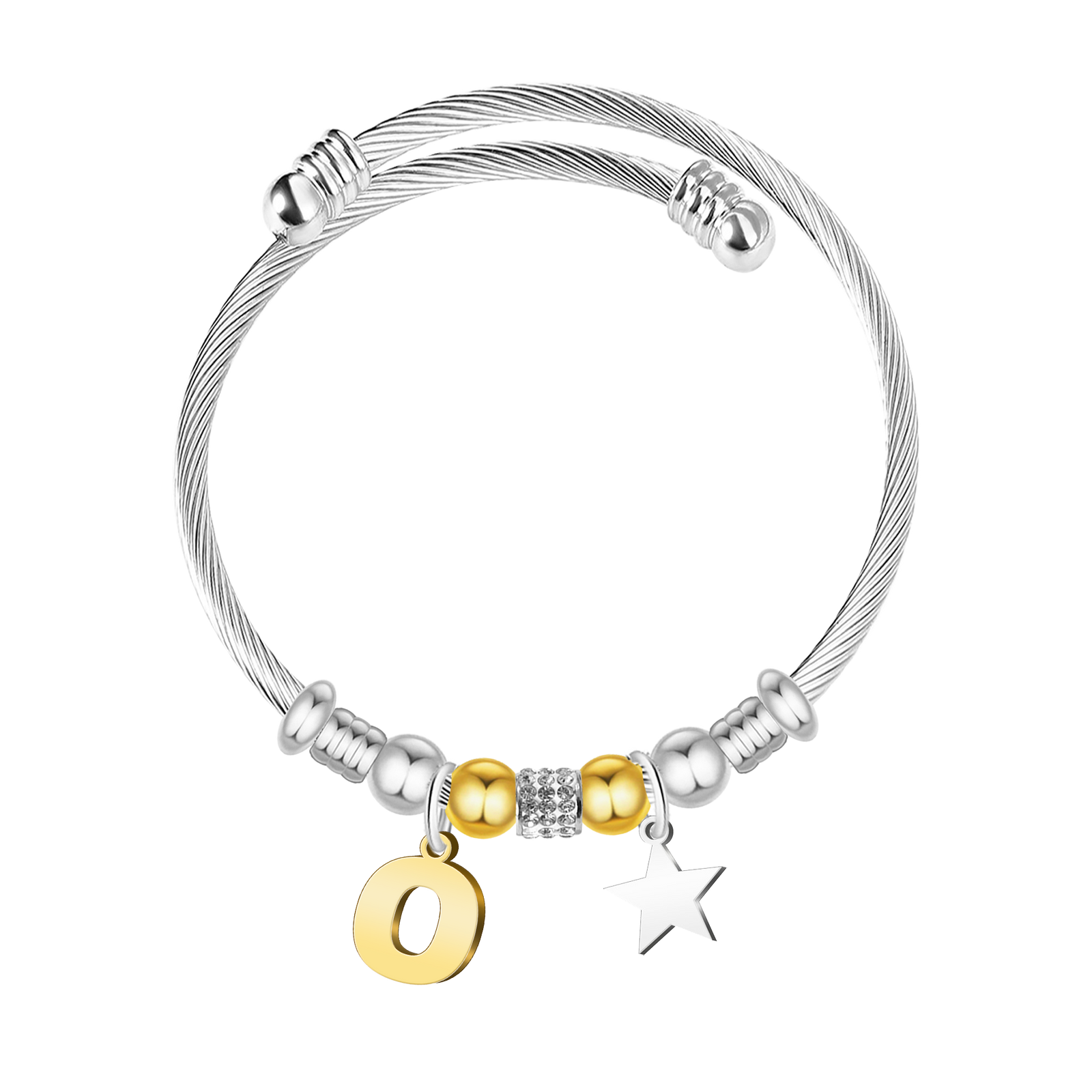 Brazalete de Letra Inicial en Acero textura