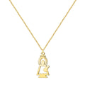 Collar de acero dorado con colgante de silueta calada de la Virgen del Pilar y cadena de eslabones finos.