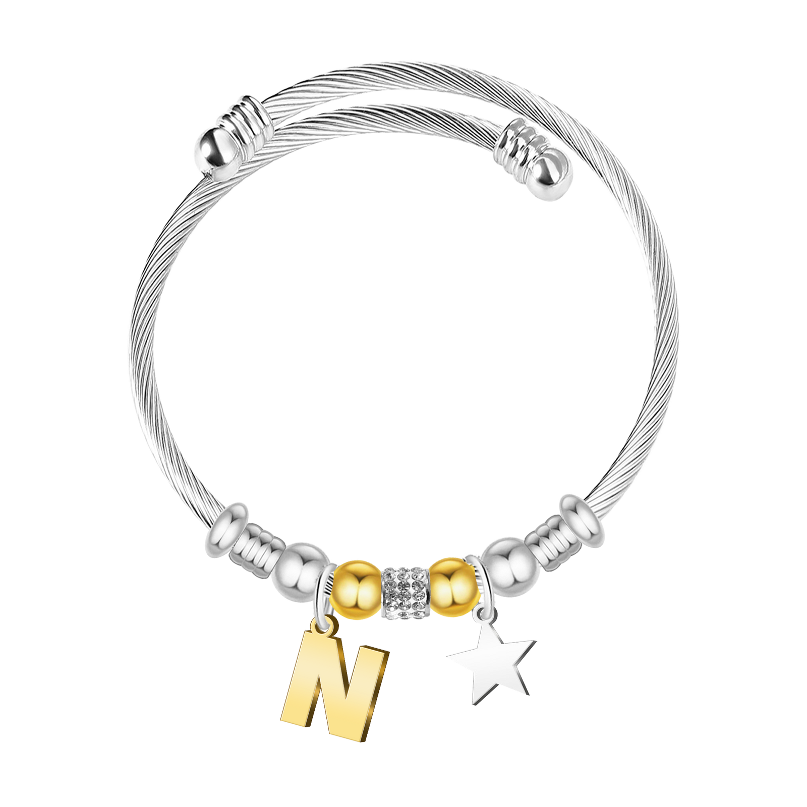 Brazalete de Letra Inicial en Acero textura