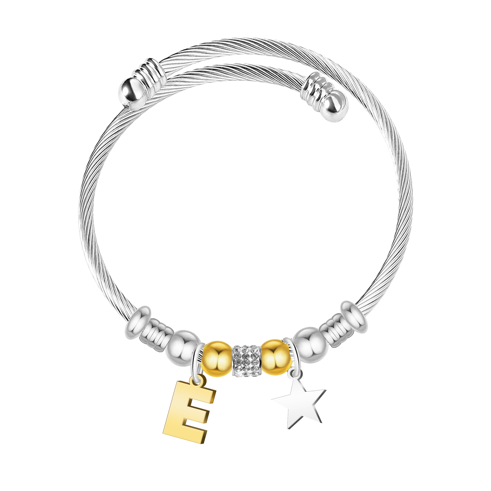 Brazalete de Letra Inicial en Acero textura