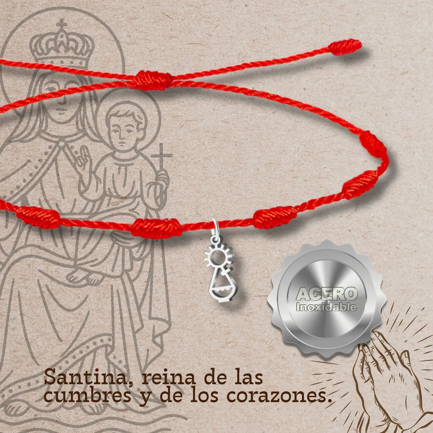 Pulsera 7 nudos con Virgen Covadonga con Silueta La Santina Acero - cotigo