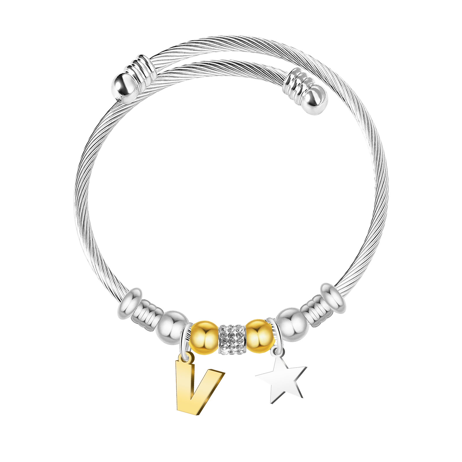 Brazalete de Letra Inicial en Acero textura