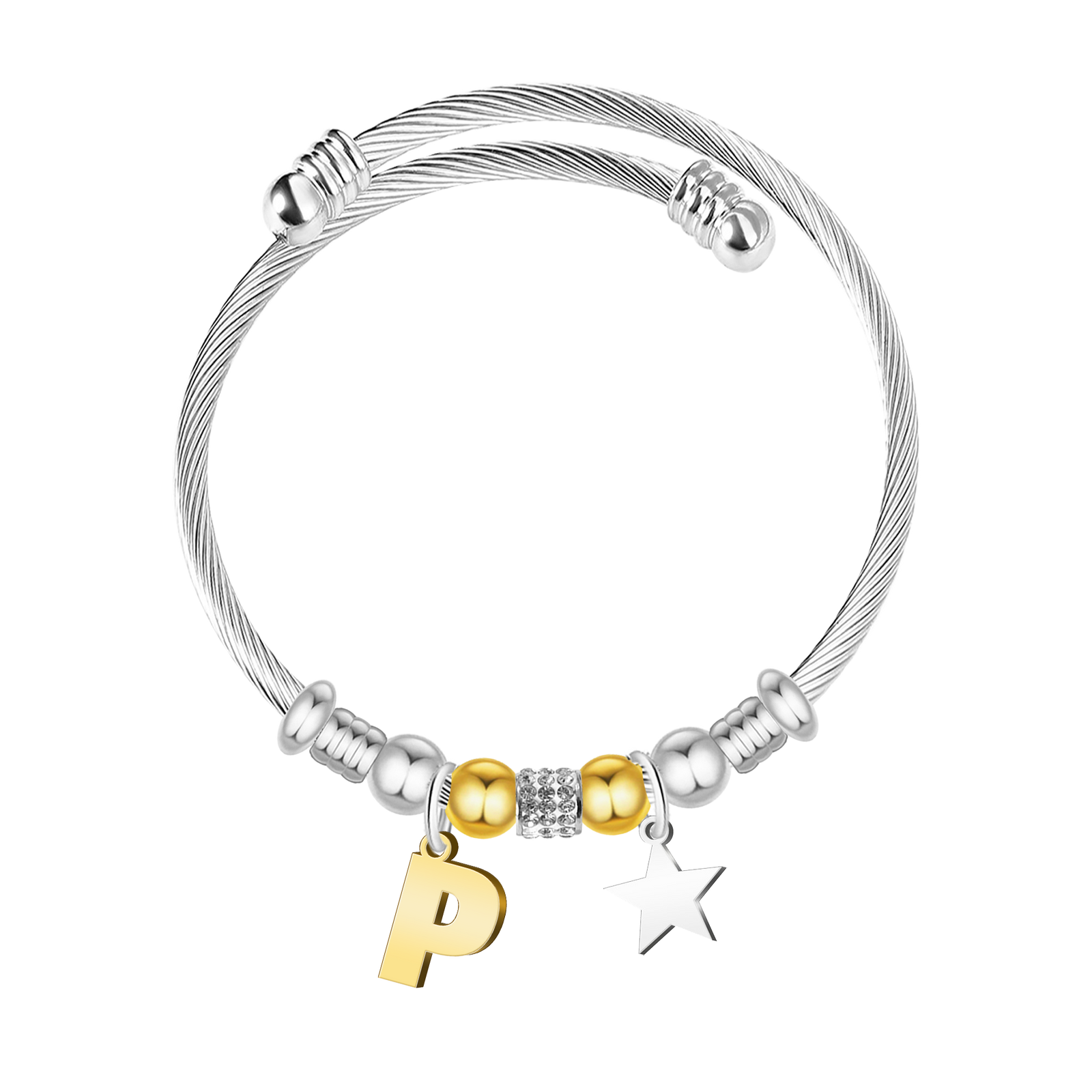 Brazalete de Letra Inicial en Acero textura