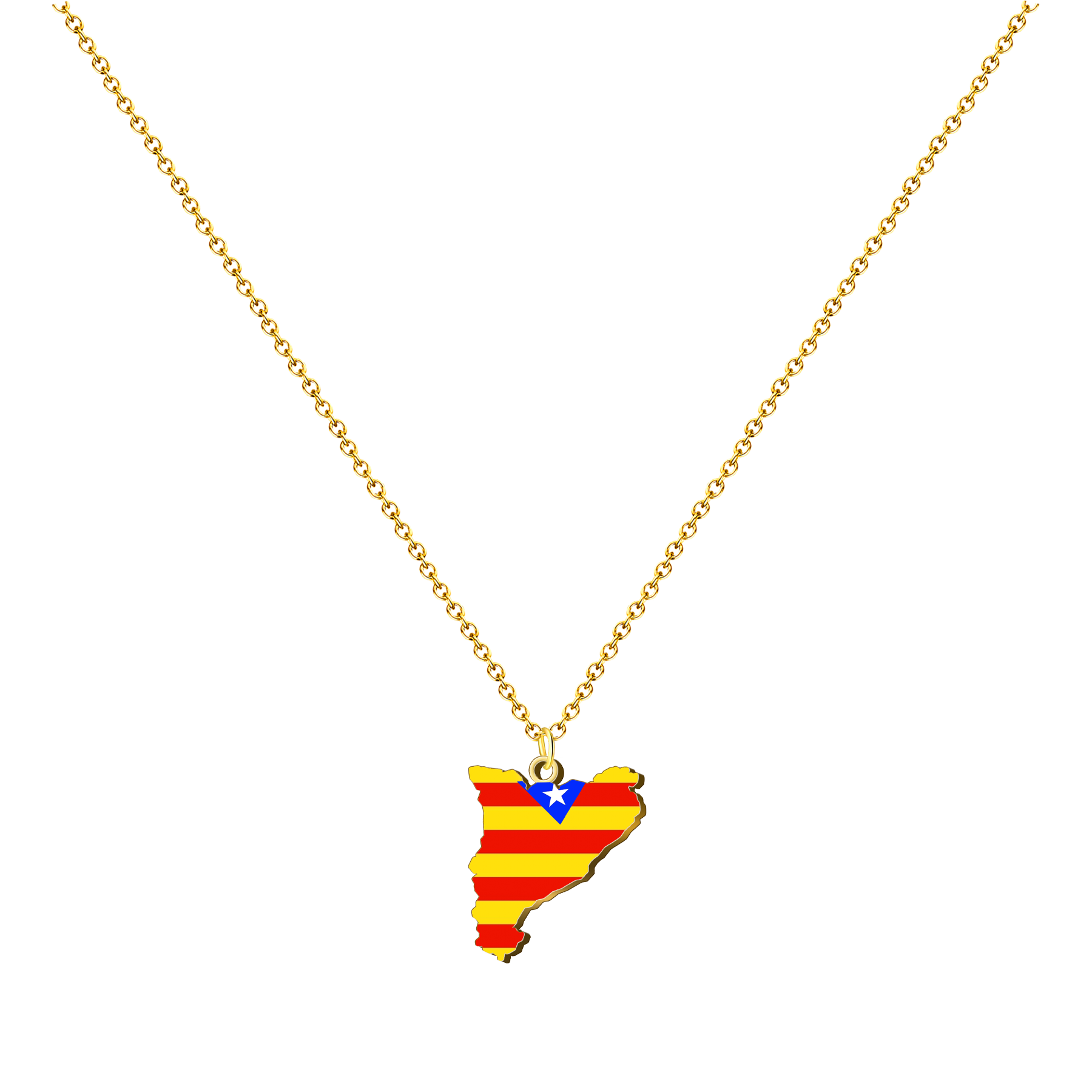 Pingente Mapa e Bandeira da Catalunha Aço Dourado