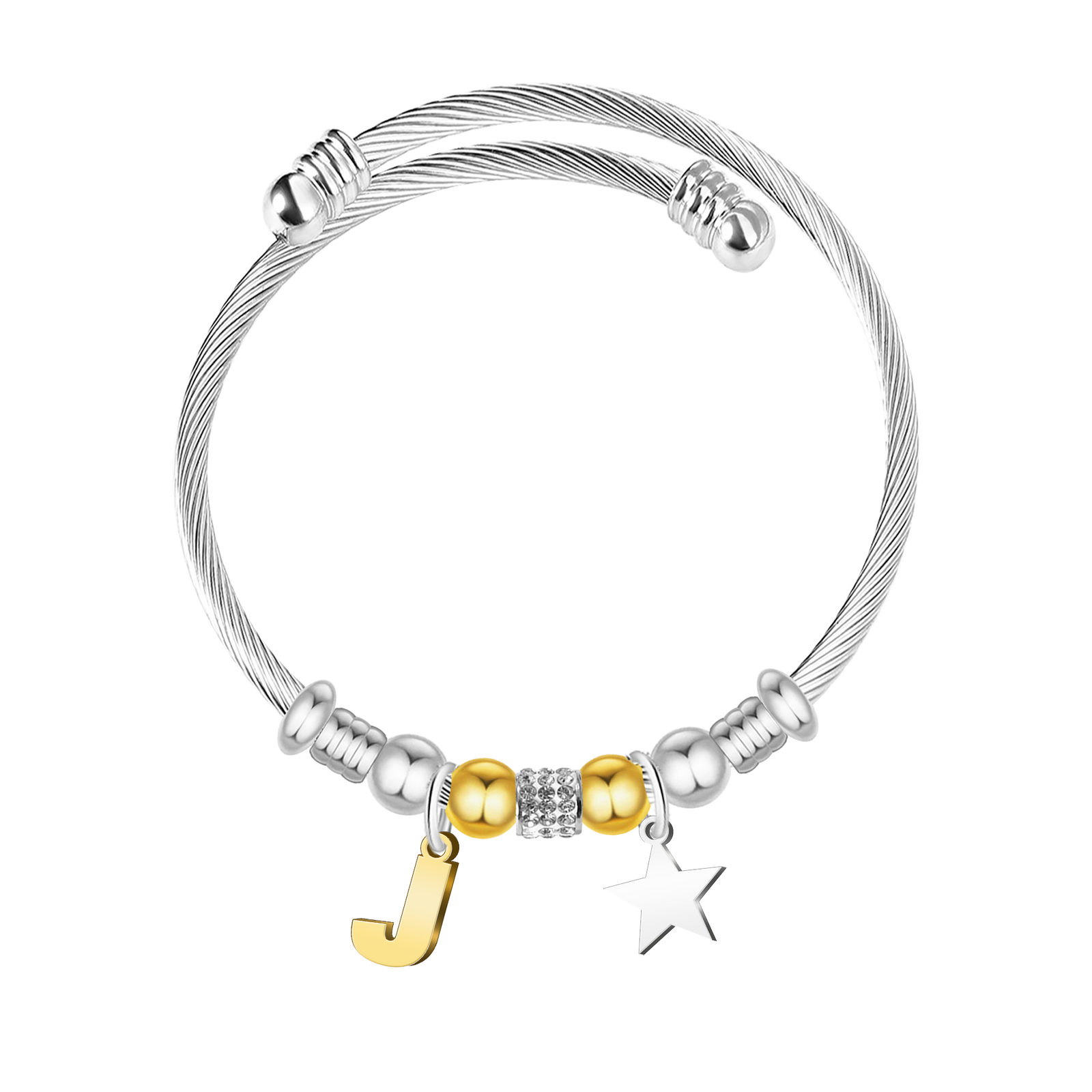 Brazalete de Letra Inicial en Acero textura