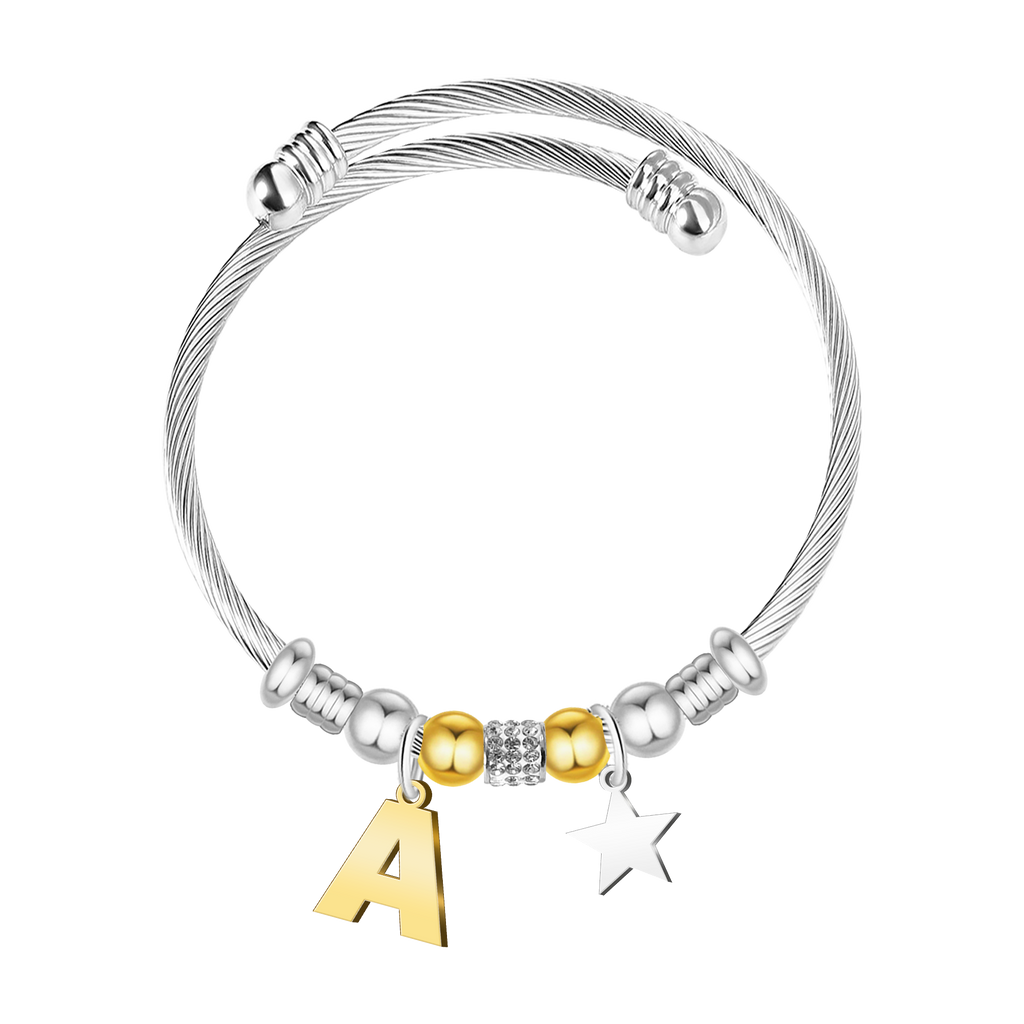 Brazalete de Letra Inicial en Acero textura